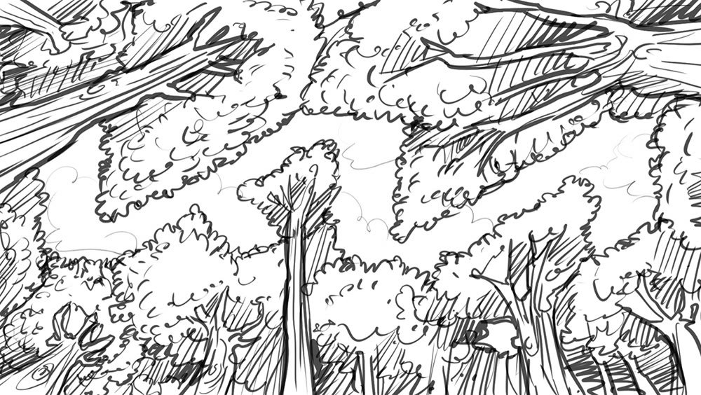 Boceto a mano del bosque